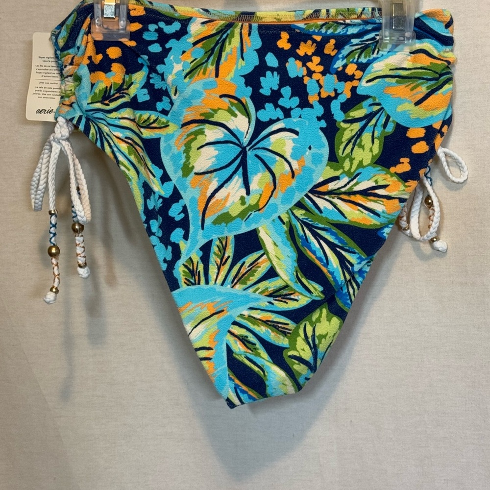 AA-266 Aerie NWT High Cut Cheeky Blue & Orange Floral‎ Bikini Bottoms Size M - Picture 4 of 12